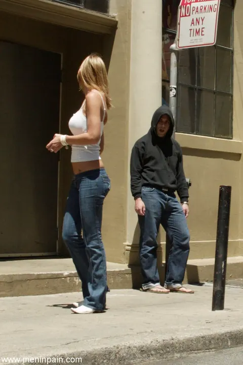 Brooke Banner: Busty Asian Blonde and Brunette in Jeans Dominate Bound Man Outdoors – photo 2 of 20