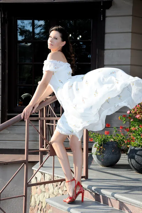 Suzanna Aye: European Brunette in a Skirt Poses Nude Outdoors – photo 4 of 21