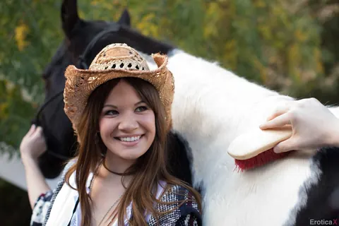 Alison Rey: Brunette Sucks and Rides Her Partner Cowgirl in a Barn – photo 1 of 17
