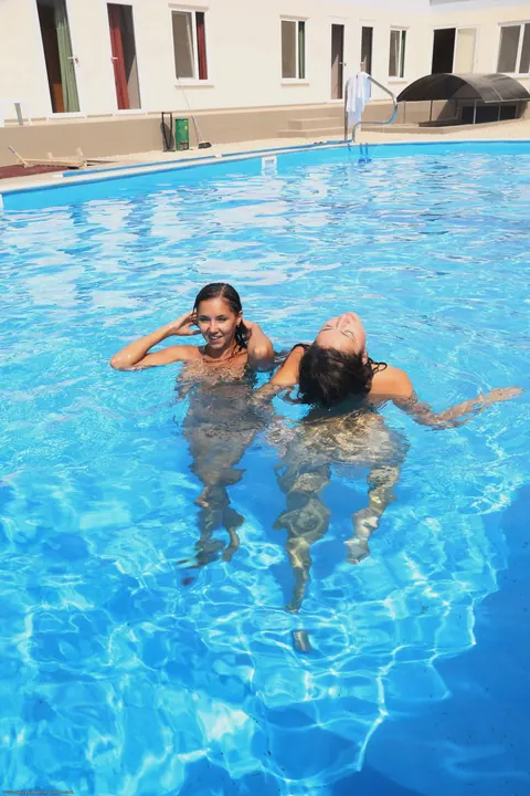 Jay Dee: Brunette and Redhead Lesbians Kiss by the Pool Outdoors – photo 13 of 21