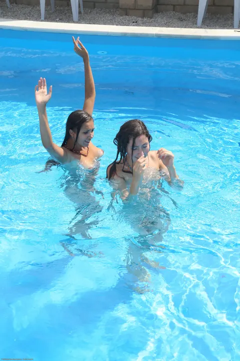 Jay Dee: Brunette and Redhead Lesbians Kiss by the Pool Outdoors – photo 20 of 21
