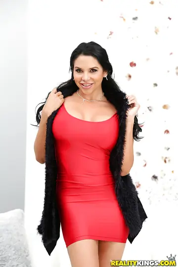 Thick Latina Strips Out of Her Red Dress to Show Her Big Enhanced Tits