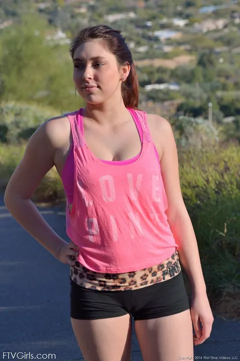 Aubrey Addison: Athletic Brunette Amateur Shows Her Big Natural Tits and Pussy Outdoors – photo 1 of 20