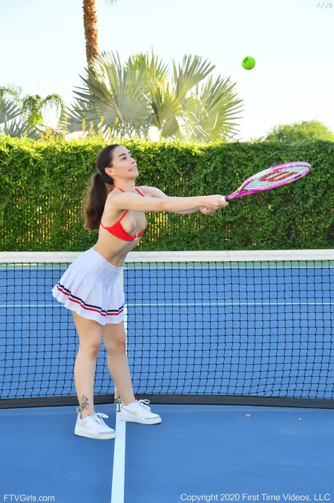 Aria Lee: Slim Asian Brunette Strips Off Her Tennis Uniform, Fingers Her Pussy Outdoors – photo 11 of 20