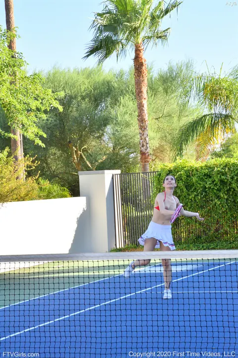 Aria Lee: Slim Asian Brunette Strips Off Her Tennis Uniform, Fingers Her Pussy Outdoors – photo 17 of 20