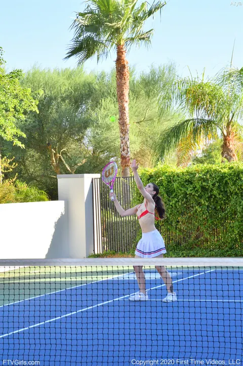 Aria Lee: Slim Asian Brunette Strips Off Her Tennis Uniform, Fingers Her Pussy Outdoors – photo 15 of 20