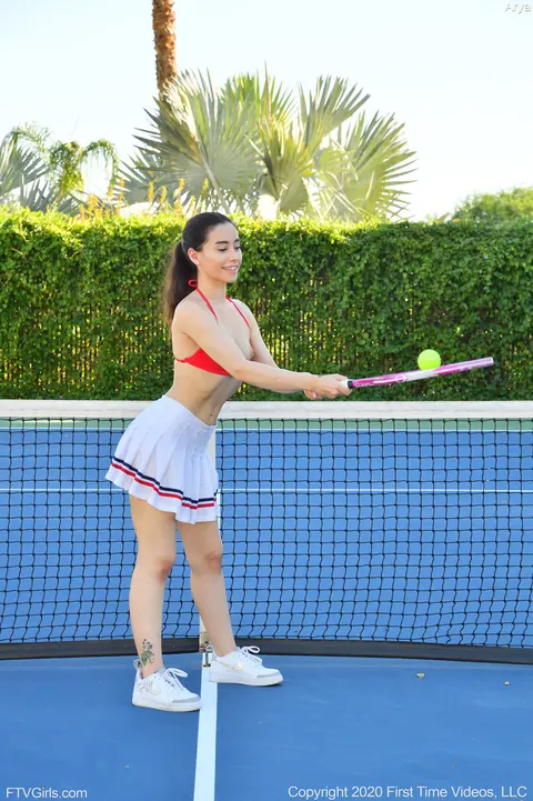 Aria Lee: Slim Asian Brunette Strips Off Her Tennis Uniform, Fingers Her Pussy Outdoors – photo 10 of 20