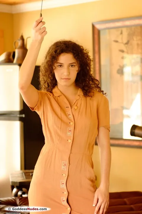 Sativa Verte: Curly-Haired Brunette Undresses and Spreads Her Hairy Pussy Standing – photo 4 of 20