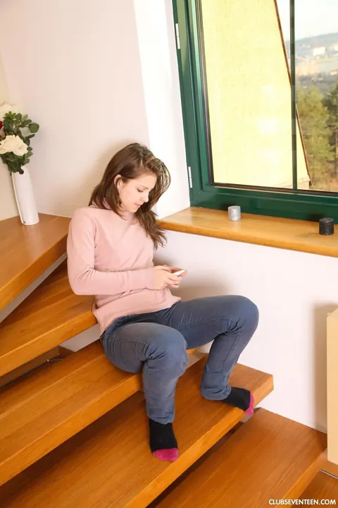 Suzie Diamond: Tall European Brunette Undresses and Spreads on the Stairs – photo 2 of 17
