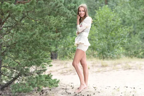 Maxa Saloma: Tall PAWG Brunette Strips Out of Her Shorts and Lingerie on Sandy Ground – photo 1 of 16