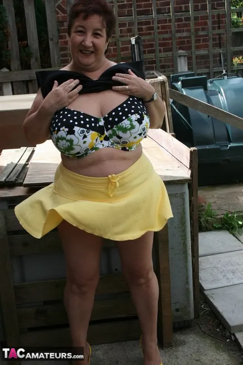 Kinky Carol: Curvy British Brunette Flashes Bikini and Panties on Patio – photo 16 of 16