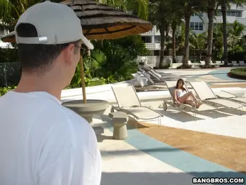 British PAWG in Shorts Sucks Cock and Takes a Facial by the Pool