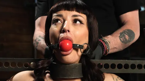 Charlie Valentine: Tall Brunette in Bondage Spreads Her Pussy for a Dildo – photo 1 of 21