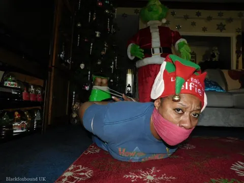 Ebony BBW Hogtied and Gagged in Christmas Costume – photo 2 of 16