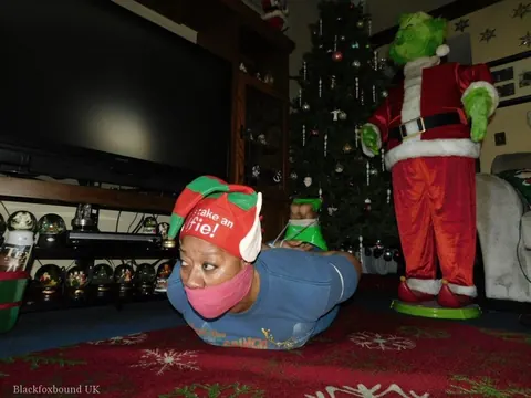 Ebony BBW Hogtied and Gagged in Christmas Costume – photo 1 of 16
