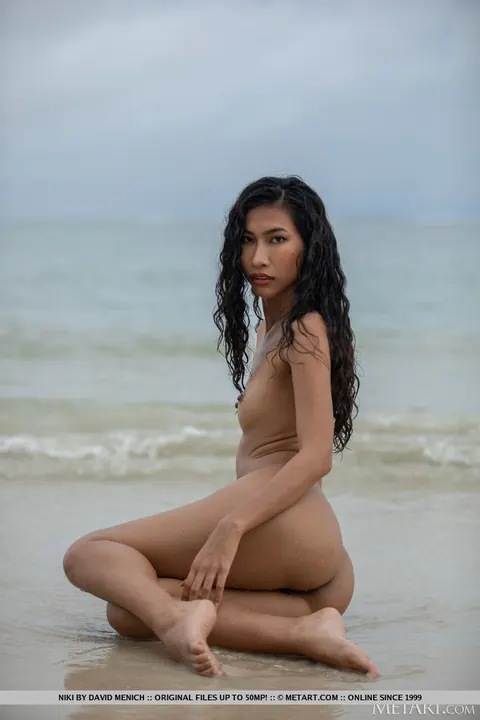 Brunette Undoes Her Bikini and Stands Nude on the Beach – photo 15 of 18