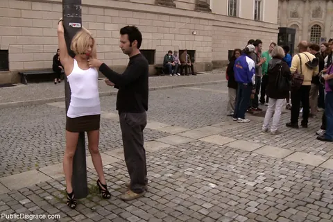 Paris Pink: European Blonde in Heels and Skirt Bound Outdoors – photo 3 of 20
