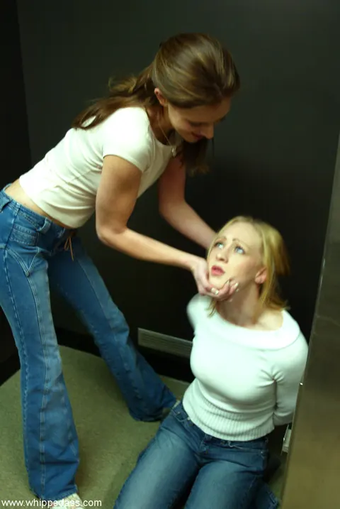 Audrey Leigh: Blonde in Jeans Tied Up for Lesbian BDSM and Fingering – photo 12 of 15