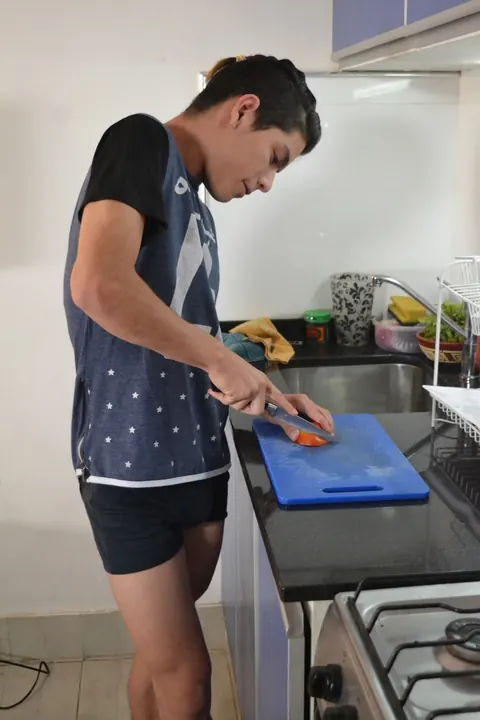 Brunette Twink Takes His Roommate's Cock in the Kitchen – photo 1 of 21