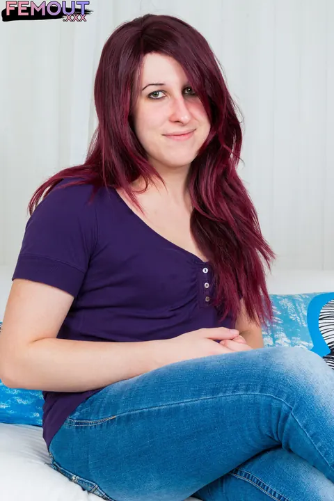Redhead Trans Woman Peels Down Her Jeans and Poses Nude with Cock Out – photo 2 of 16
