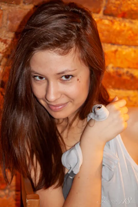 Irina J: Busty Brunette Strips Naked and Spreads Her Shaved Pussy – photo 14 of 16