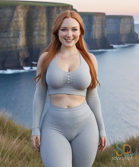 AI-Generated Redhead with Big Tits Poses Outdoors Clothed – photo 8 of 12
