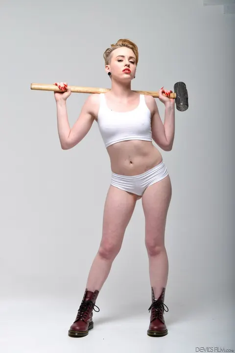 Miley May: Short-Haired Blonde in Panties Uses a Dildo on Herself – photo 8 of 15