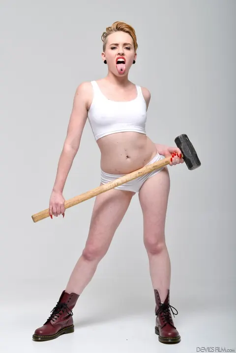 Miley May: Short-Haired Blonde in Panties Uses a Dildo on Herself – photo 7 of 15