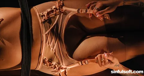 Eveline Dellai: Two Latina Brunettes in Panties Bound and Spread for Each Other – photo 12 of 21