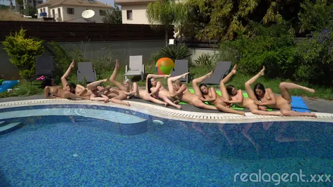 Henessy: Brunette Lesbians Lick and Finger Shaved Pussies by the Pool – photo 6 of 15