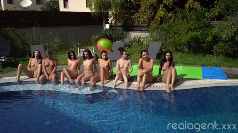 Henessy: Brunette Lesbians Lick and Finger Shaved Pussies by the Pool – photo 8 of 15