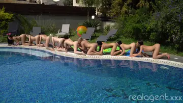 Taissia Shanti – Brunette Lesbians Lick and Finger Shaved Pussies by the Pool