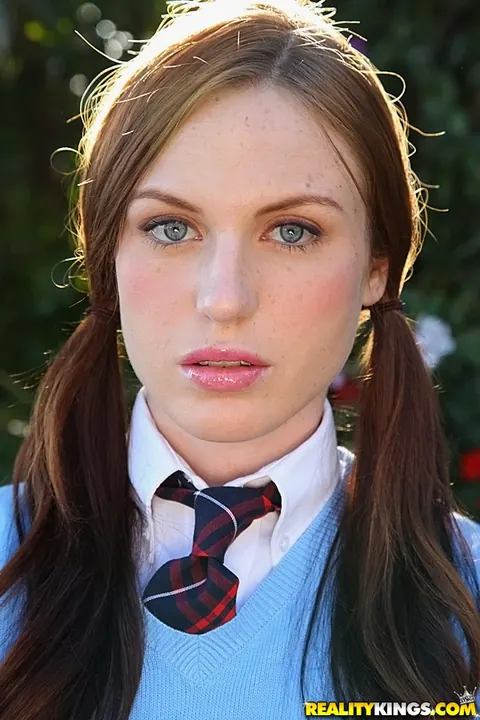 Kali Kenzington: Redhead in Pigtails Strips Out of Her Uniform Outdoors – photo 2 of 16