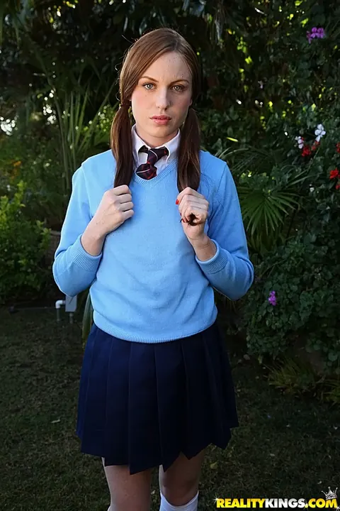 Kali Kenzington: Redhead in Pigtails Strips Out of Her Uniform Outdoors – photo 5 of 16