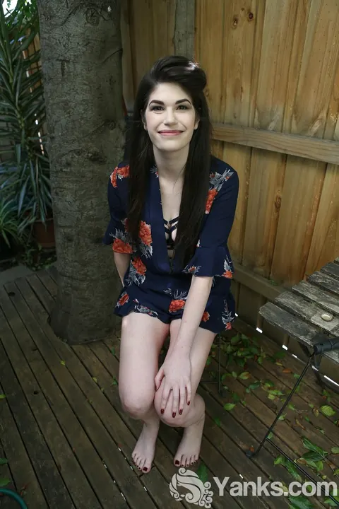 Daliah Amor: Pale Brunette with Natural Tits Fingers Herself Outdoors in a Skirt – photo 1 of 17