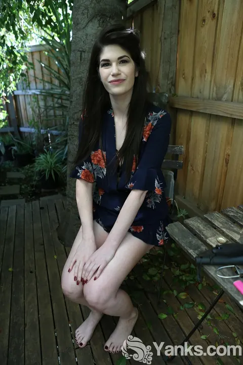 Daliah Amor: Pale Brunette with Natural Tits Fingers Herself Outdoors in a Skirt – photo 2 of 17