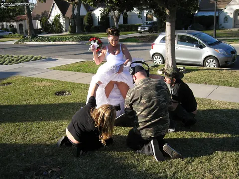 Claire Dames: Curvy MILF Has Group Sex Outdoors on Her Wedding Day – photo 15 of 16