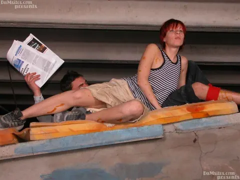 Redhead MILF Sucks Cock and Fucks Outdoors on Foam Mattress – photo 4 of 16