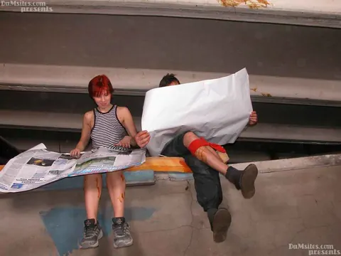 Redhead MILF Sucks Cock and Fucks Outdoors on Foam Mattress – photo 1 of 16