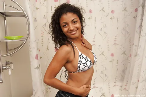 Neela Sky: Slim Latina Brunette Strips Out of Her Bikini to Spread Her Hairy Pussy – photo 4 of 16
