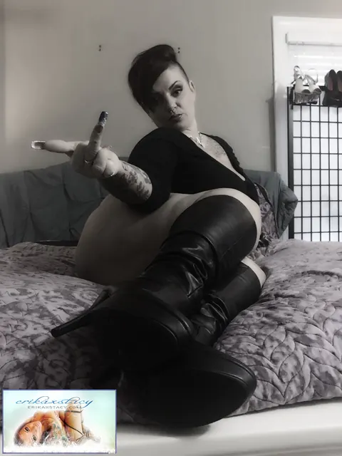 Erika Xstacy: Busty Redhead MILF in Heels Poses Showing Short Hair and Tattoos – photo 15 of 15