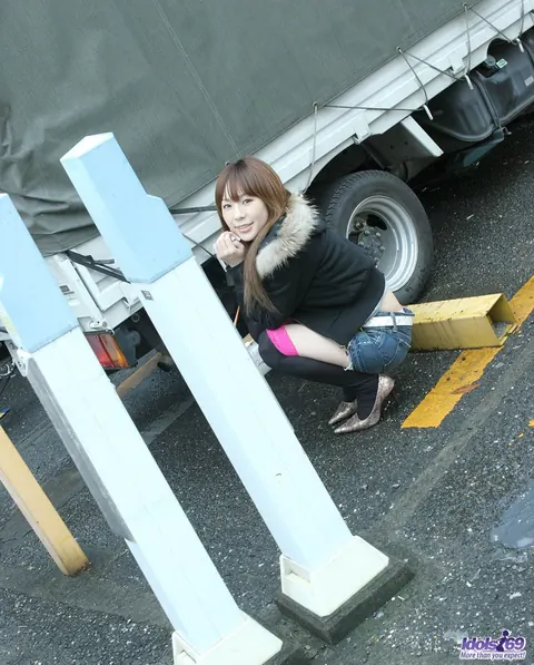 Hayase: Japanese Redhead Flashes Her Bra in Lingerie and Stockings Outdoors – photo 2 of 15