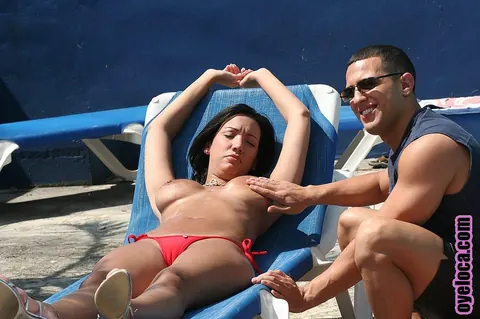 Giselle Vega: Busty Latina MILF in a Bikini Spreads Her Pussy Poolside – photo 9 of 16