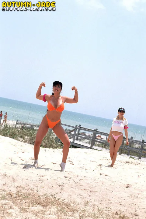 Autumn Jade: Blonde MILFs Flash Their Big Natural Tits and Spread on the Beach – photo 9 of 20