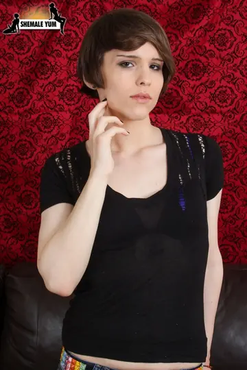 Trans Woman with Small Tits Strips Out of Her Lingerie to Pose