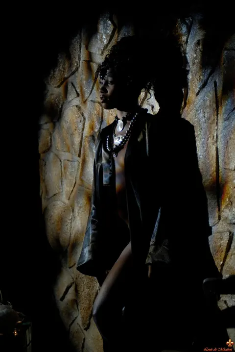 Ebony Woman Poses Against a Stone Wall in the Bathroom – photo 4 of 16