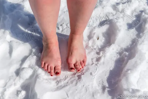BBW Brunette Bound and Ball-Gagged on Snowy Ground – photo 2 of 12