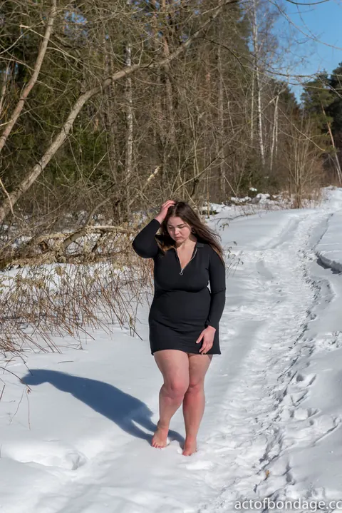 BBW Brunette Bound and Ball-Gagged on Snowy Ground – photo 11 of 12