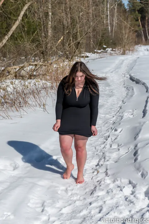 BBW Brunette Bound and Ball-Gagged on Snowy Ground – photo 12 of 12