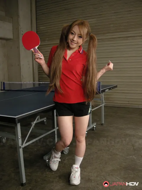 Ria Sakurai: Petite Japanese Redhead in Pigtails Sucks and Strokes at the Table – photo 1 of 20